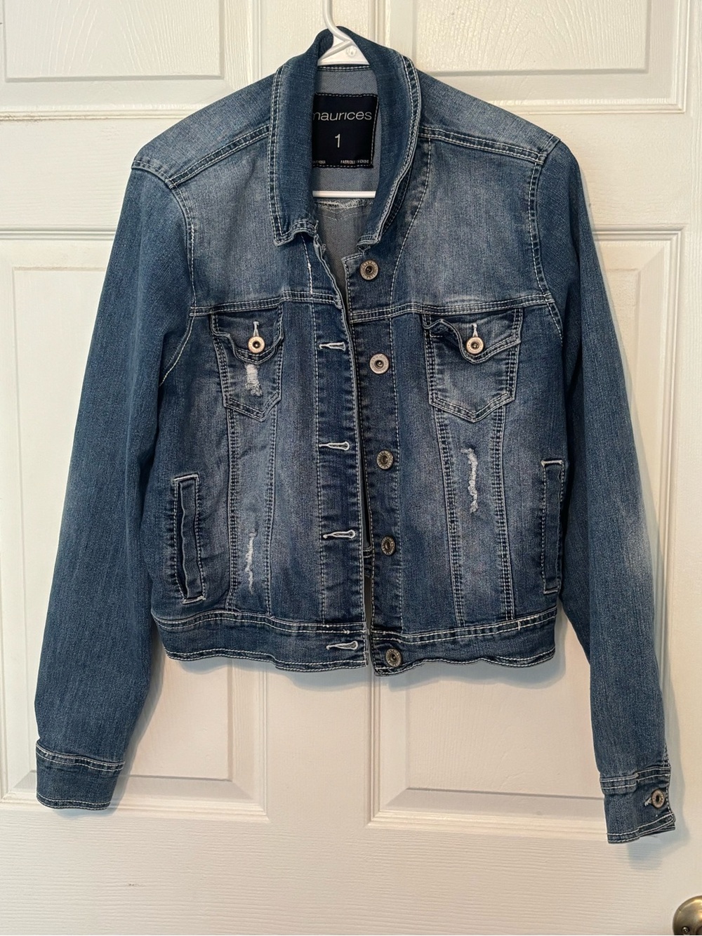Maurices Distressed Medium Wash Denim Jacket